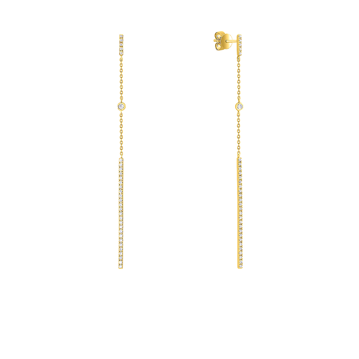 Yellow gold earrings Line with diamonds