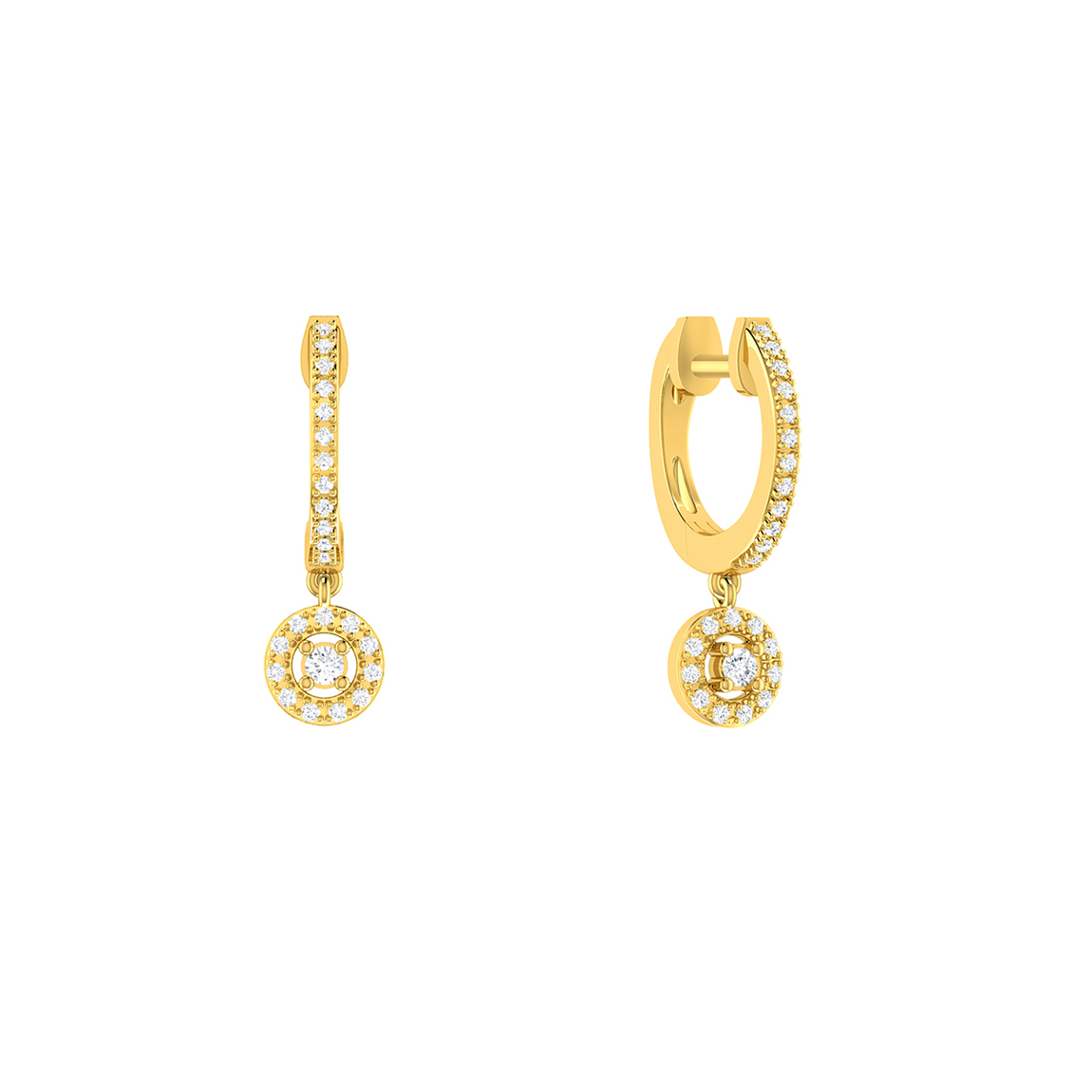 Diamond halo hoops in yellow gold