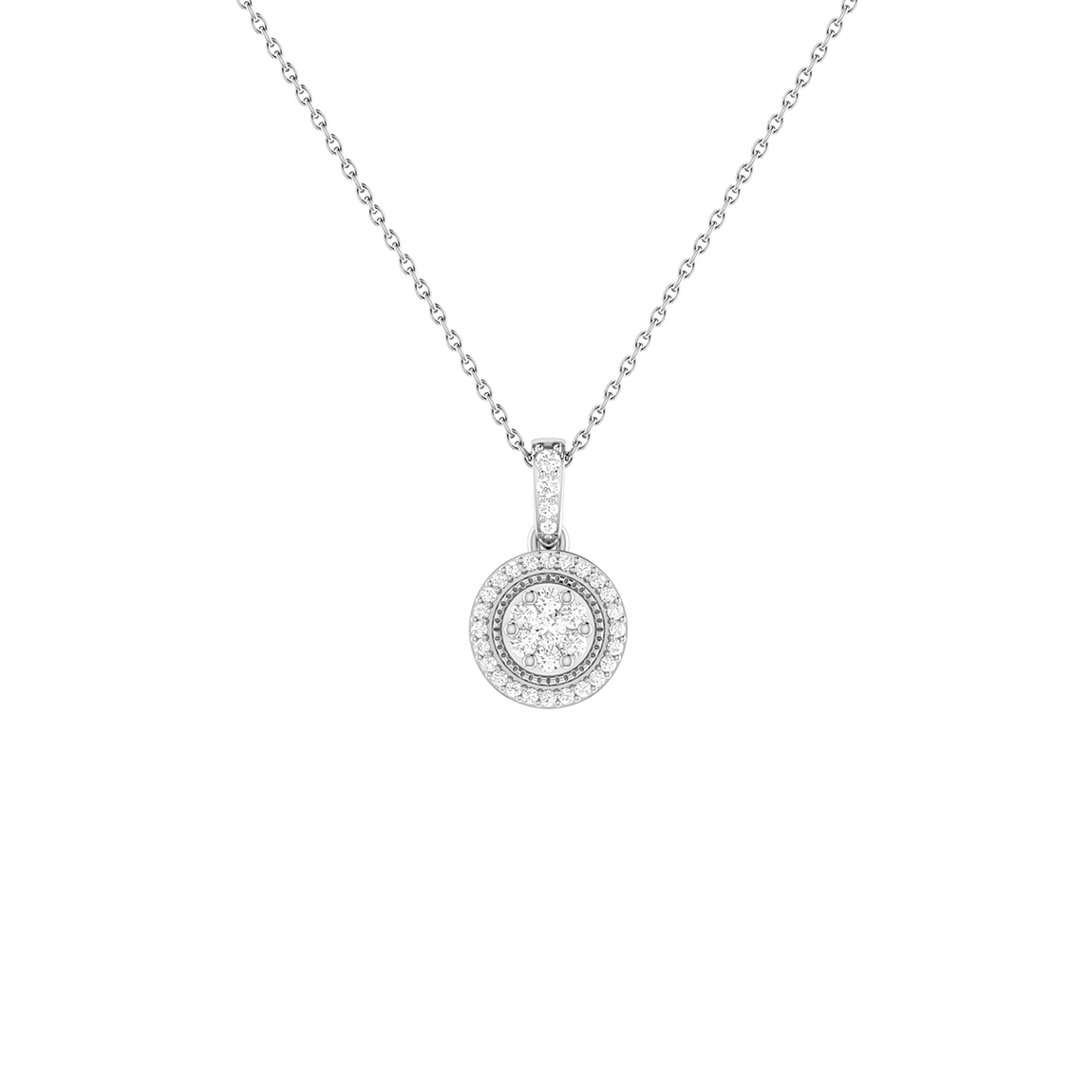 Diamond halo pendant in white gold