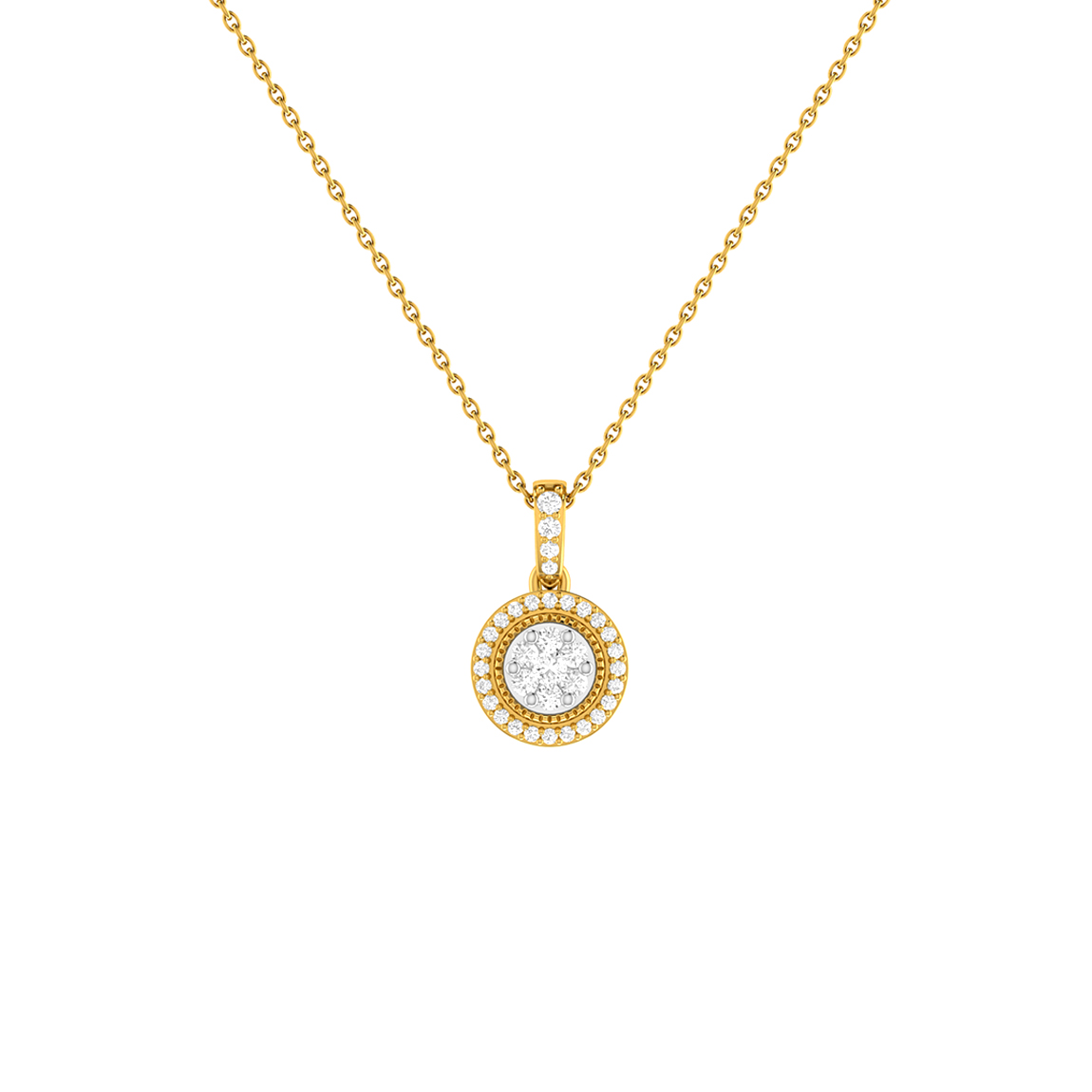 Diamond halo pendant in yellow gold