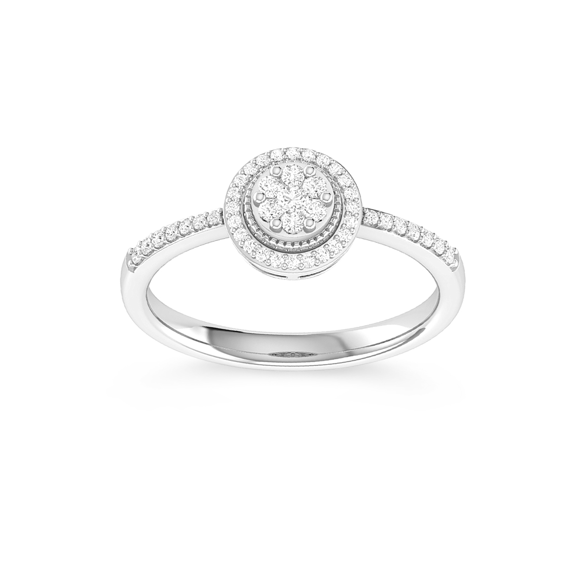 Diamond halo ring in white gold