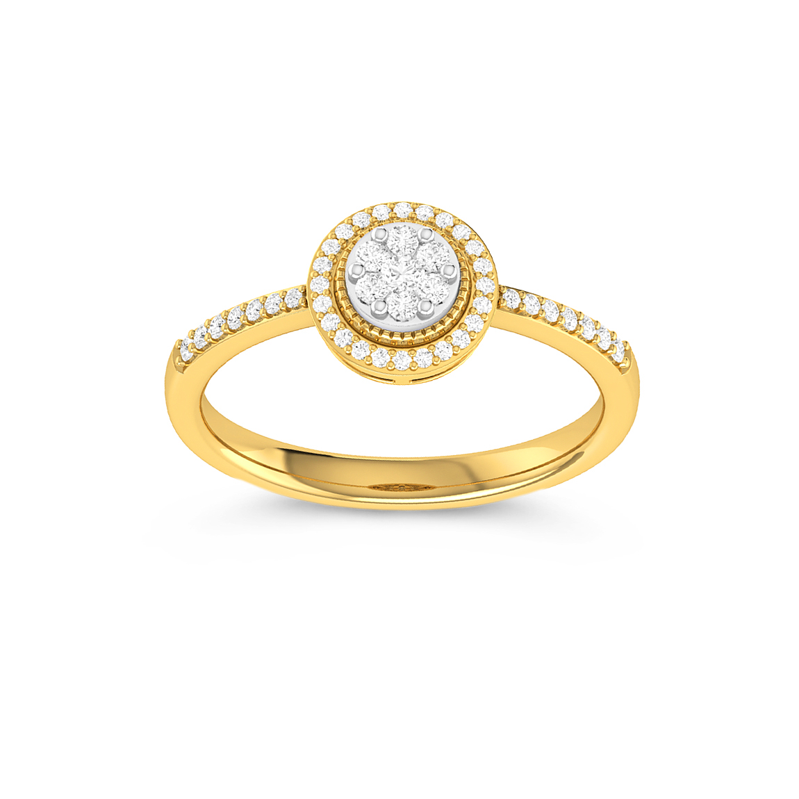 Diamond halo ring in yellow gold