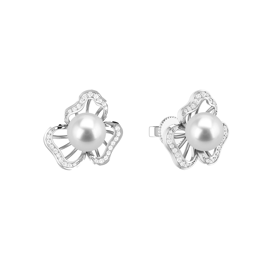 Květinové perlové náušnice s diamanty