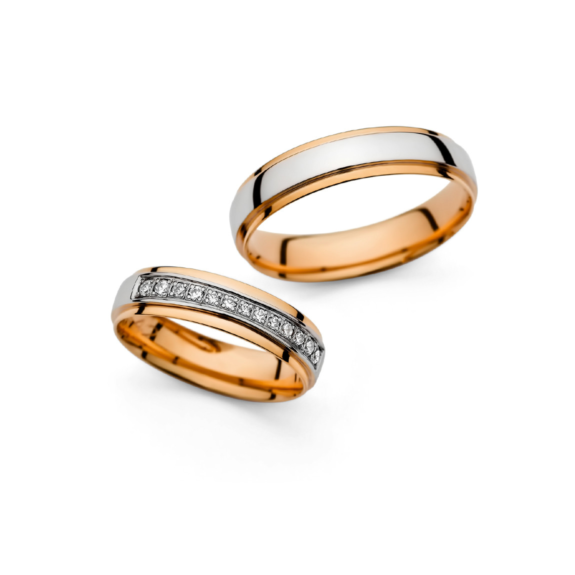 Diamantové dvoubarevné snubní prsteny